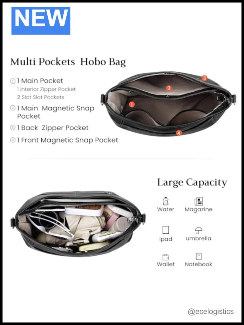 Genuine Leather Hobo Crossbody Bag with 2 Detachable Straps